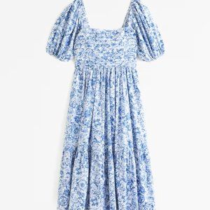 Abercrombie Emerson Poplin Puff Sleeve Midi Dress Blue- XXL